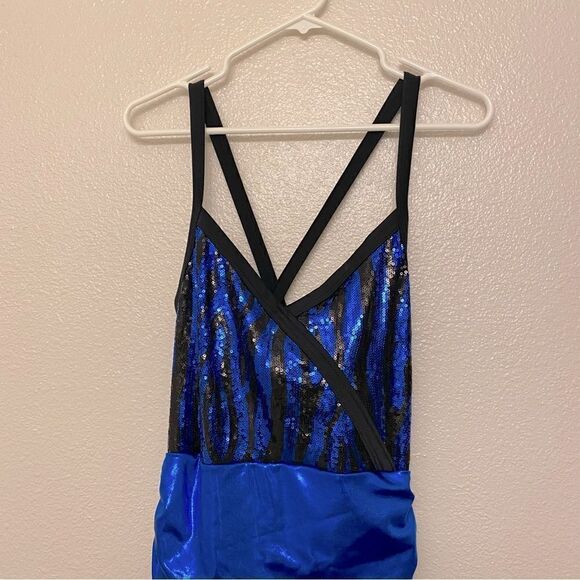 Weissman Dance costume black fringe flapper sequin blue 5361 Adult XLA - Picture 3 of 13